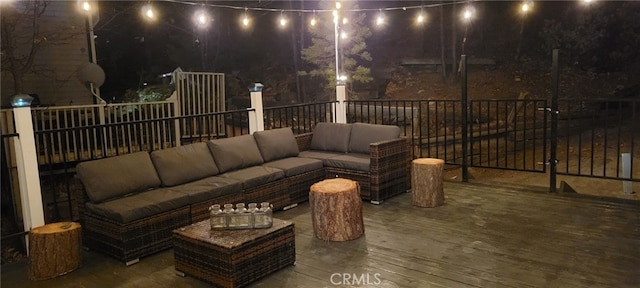 32538 Scandia Dr, Running Springs, CA 92382 - patio at twilight featuring an outdoor living space and a deck