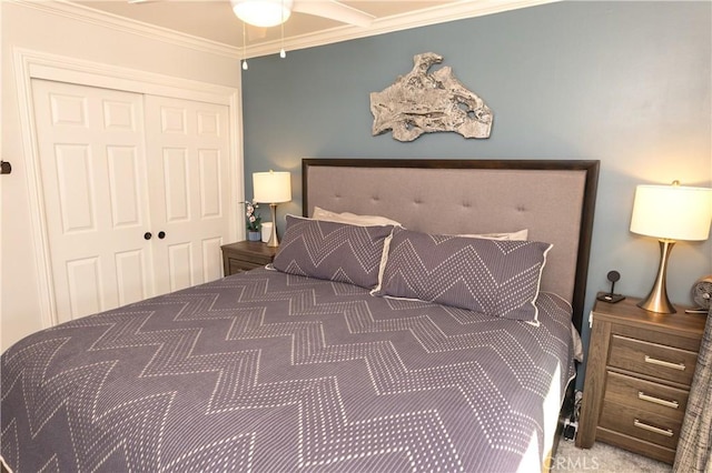 2414 Niagara Way, Costa Mesa, CA 92626 - carpeted bedroom with a closet and ornamental molding