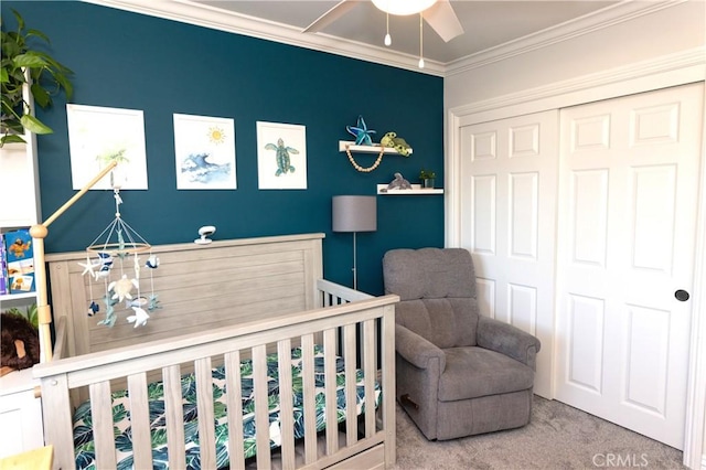 2414 Niagara Way, Costa Mesa, CA 92626 - bedroom with carpet, crown molding, and a closet