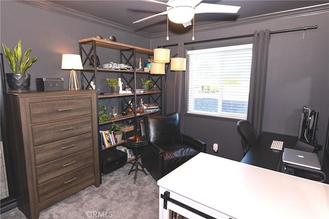 2414 Niagara Way, Costa Mesa, CA 92626 - office featuring ceiling fan, carpet flooring, and ornamental molding