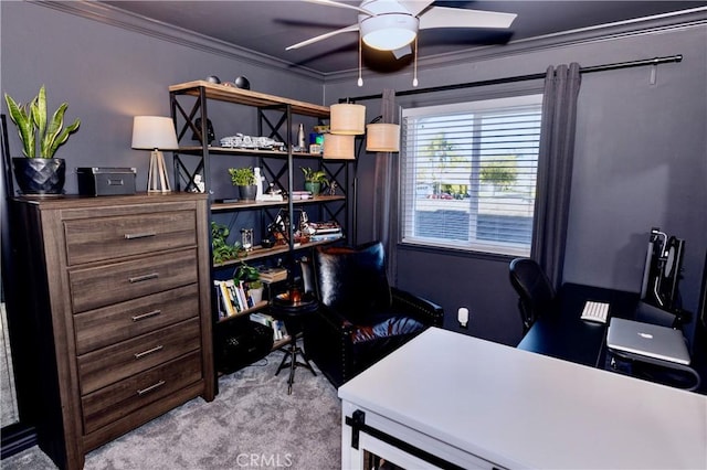2414 Niagara Way, Costa Mesa, CA 92626 - carpeted office with ceiling fan and crown molding