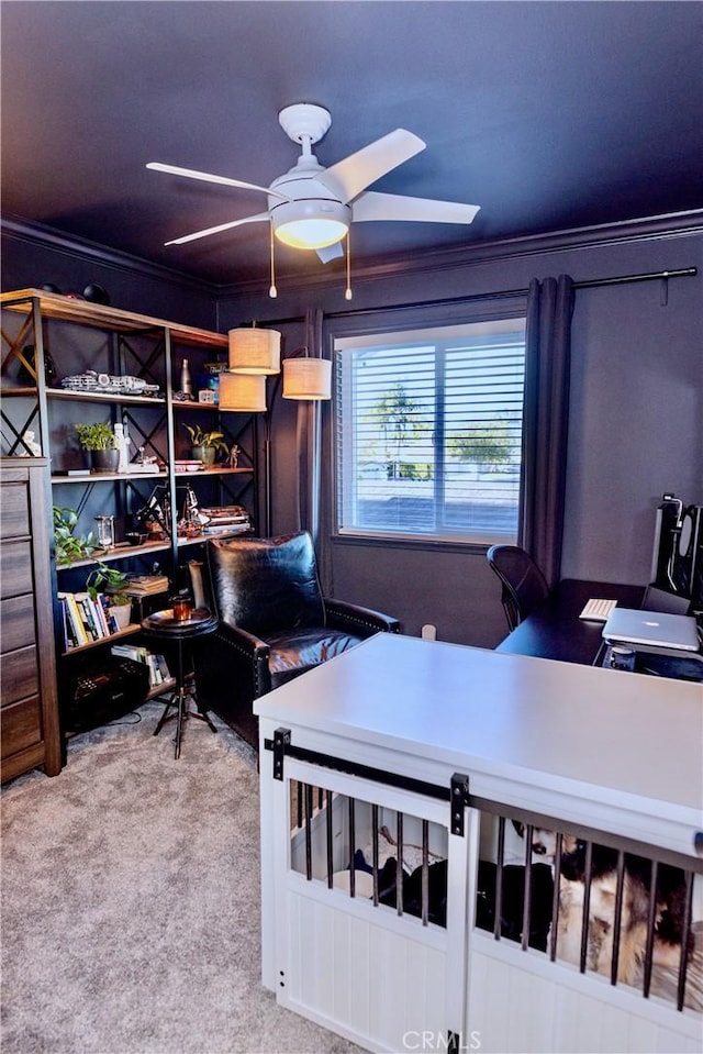 2414 Niagara Way, Costa Mesa, CA 92626 - carpeted home office with a ceiling fan