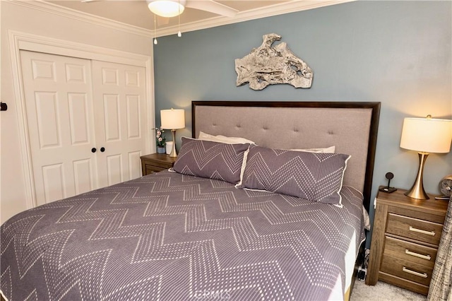 2414 Niagara Way, Costa Mesa, CA 92626 - bedroom with a closet, carpet floors, and ornamental molding