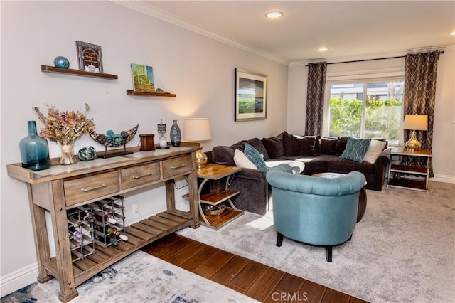 2414 Niagara Way, Costa Mesa, CA 92626 - living room featuring ornamental molding, wood finished floors, and recessed lighting