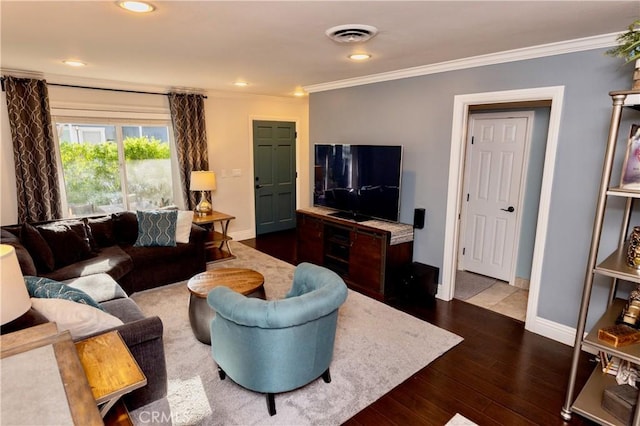 2414 Niagara Way, Costa Mesa, CA 92626 - living room with wood-type flooring, crown molding, and recessed lighting