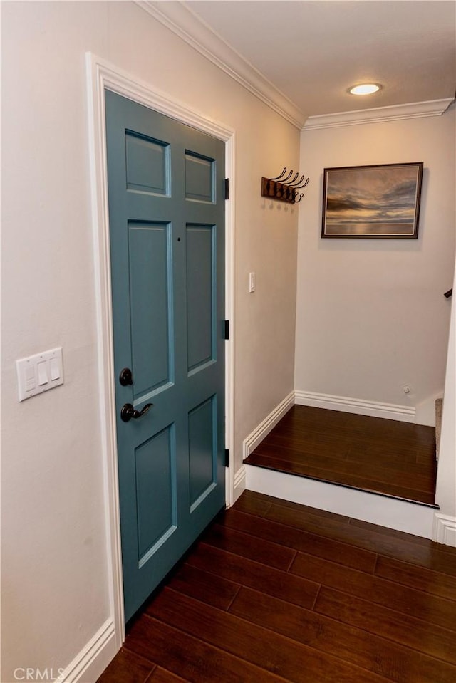 2414 Niagara Way, Costa Mesa, CA 92626 - entryway with dark wood-style flooring, crown molding, and recessed lighting
