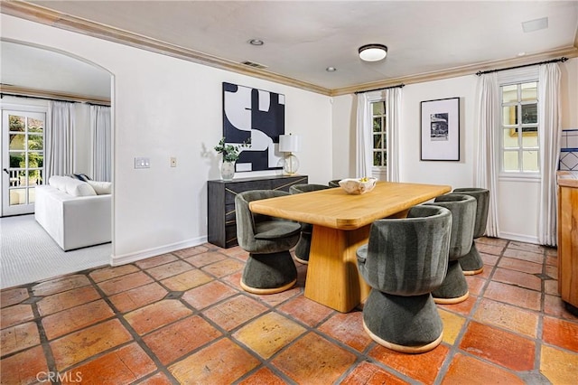 104 Via Lorca, Newport Beach, CA 92663 - dining space featuring crown molding and arched walkways