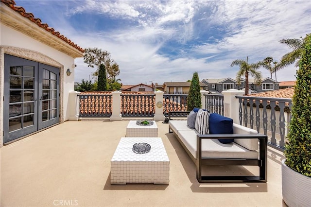 104 Via Lorca, Newport Beach, CA 92663 - view of patio / terrace featuring french doors, outdoor lounge area, and a residential view