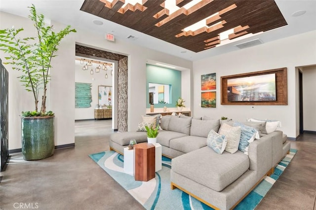 355 N Cleveland St Unit 211, Oceanside, CA 92054 - living room with concrete flooring and wood ceiling