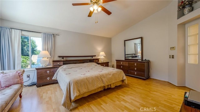 25961 Brookmere Ave, Loma Linda, CA 92354 - bedroom with light wood-style floors, lofted ceiling, and ceiling fan