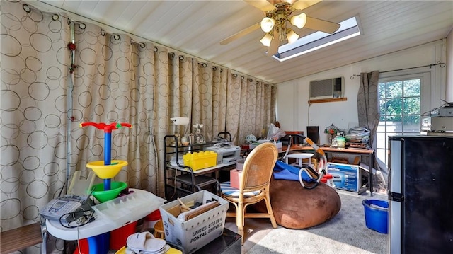 25961 Brookmere Ave, Loma Linda, CA 92354 - misc room with an AC wall unit, ceiling fan, a skylight, and carpet floors