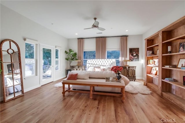 2424 Gird Rd, Fallbrook, CA 92028 - living area featuring healthy amount of natural light, ceiling fan, wood finished floors, and recessed lighting