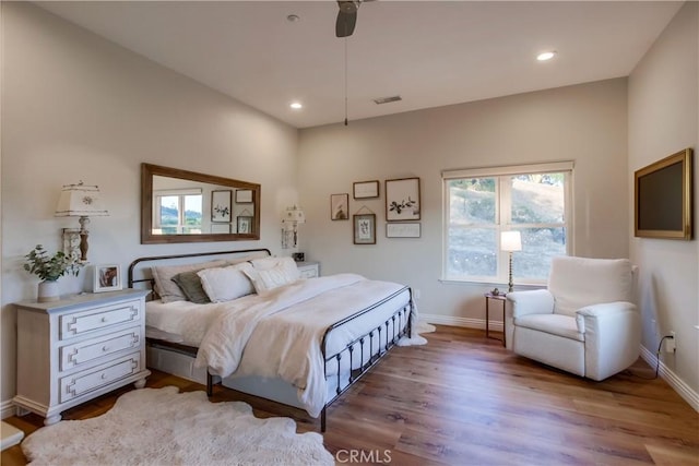 2424 Gird Rd, Fallbrook, CA 92028 - bedroom with wood finished floors, multiple windows, recessed lighting, and a ceiling fan