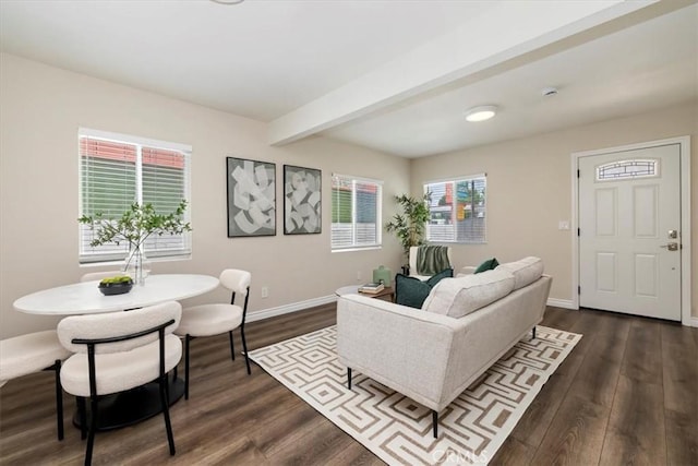 3900 Florence, Bell, CA 90201 - living room featuring dark wood-type flooring and beam ceiling