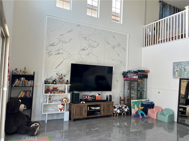3071 E Silver Sky Dr, Ontario, CA 91762 - living area with a towering ceiling and marble tiled floors