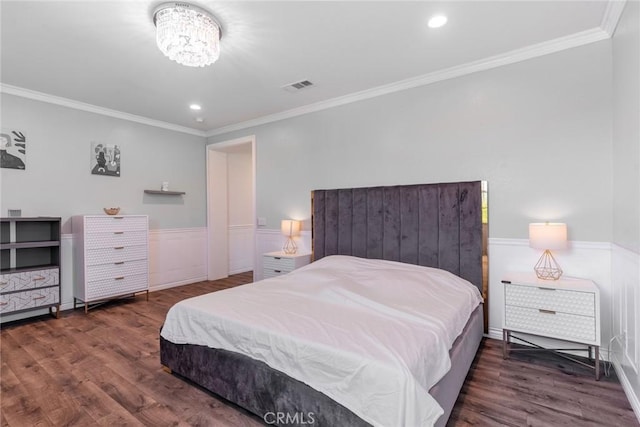 3071 E Silver Sky Dr, Ontario, CA 91762 - bedroom with wood finished floors, ornamental molding, a chandelier, and recessed lighting