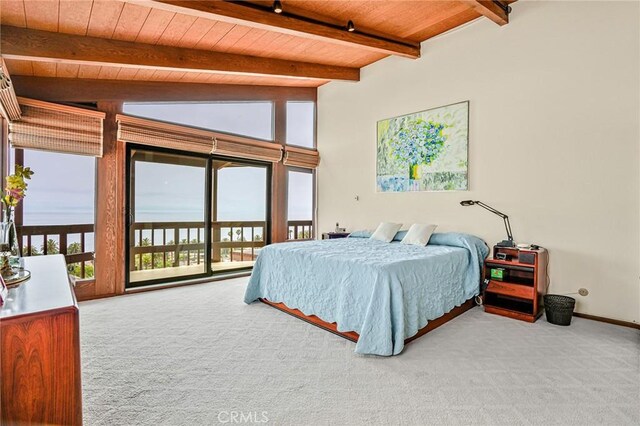 1323 Silvius Ave, San Pedro, CA 90731 - bedroom with wooden ceiling, access to outside, and carpet floors