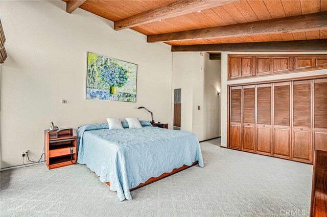 1323 Silvius Ave, San Pedro, CA 90731 - bedroom with a wooden ceiling with exposed beams and light colored carpet