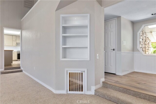 14220 El Monte Rd, Atascadero, CA 93422 - corridor with carpet, built in features, and heating unit