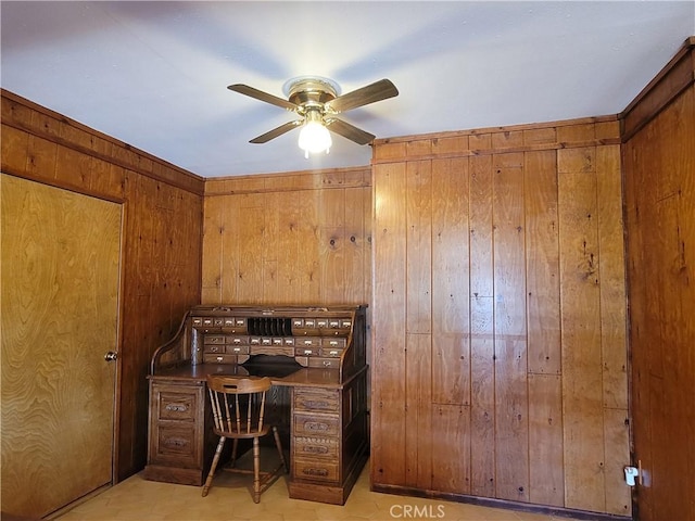 1004 Coldwater Dr, Frazier Park, CA 93225 - home office with wood walls and ceiling fan