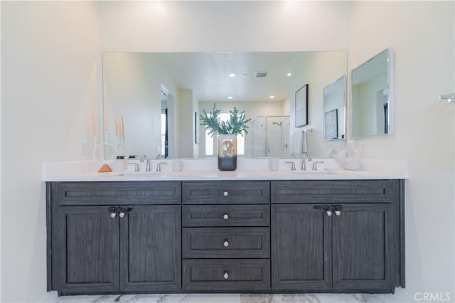 1504 Granada Rd, Upland, CA 91786 - full bathroom featuring double vanity and a stall shower