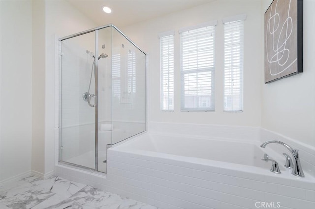 1504 Granada Rd, Upland, CA 91786 - full bath featuring a garden tub, a stall shower, and marble finish flooring