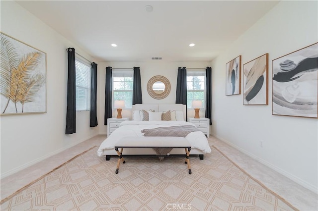 1504 Granada Rd, Upland, CA 91786 - bedroom featuring multiple windows, light colored carpet, and recessed lighting