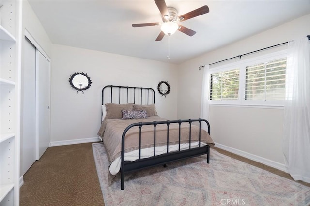 712 Buckingham Dr, Redlands, CA 92374 - bedroom with carpet floors, a closet, and a ceiling fan