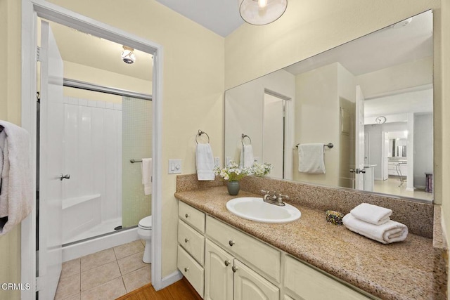 360 S Euclid Ave Unit 124, Pasadena, CA 91101 - bathroom with vanity, a stall shower, and tile patterned flooring
