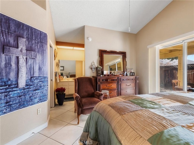 16873 Silica Dr, Victorville, CA 92395 - bedroom featuring vaulted ceiling, light tile patterned floors, and access to outside