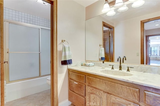 1013 Idaho Ct, Claremont, CA 91711 - bathroom with vanity, enclosed tub / shower combo, and a chandelier