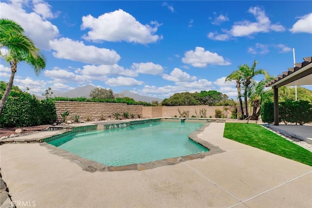 1013 Idaho Ct, Claremont, CA 91711 - view of swimming pool with a patio area, a fenced backyard, and a mountain view