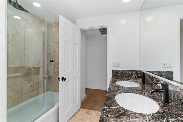 2610 Via Pacheco, Palos Verdes Estates, CA 90274 - full bathroom featuring double vanity, bathing tub / shower combination, recessed lighting, and wood finished floors