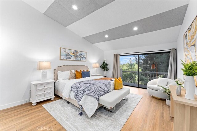 532 Riviera Ct, Fullerton, CA 92835 - bedroom with access to exterior, vaulted ceiling, light wood finished floors, and recessed lighting
