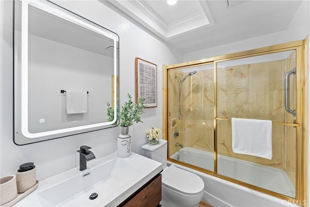 532 Riviera Ct, Fullerton, CA 92835 - bathroom featuring vanity, shower / bath combination with glass door, and crown molding