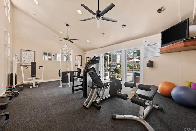 13323 Rancho Penasquitos Blvd Unit D206, San Diego, CA 92129 - workout area with ceiling fan and high vaulted ceiling