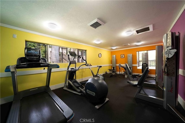 1320 Cabrillo Park Dr Unit D, Santa Ana, CA 92701 - gym featuring a textured ceiling and ornamental molding
