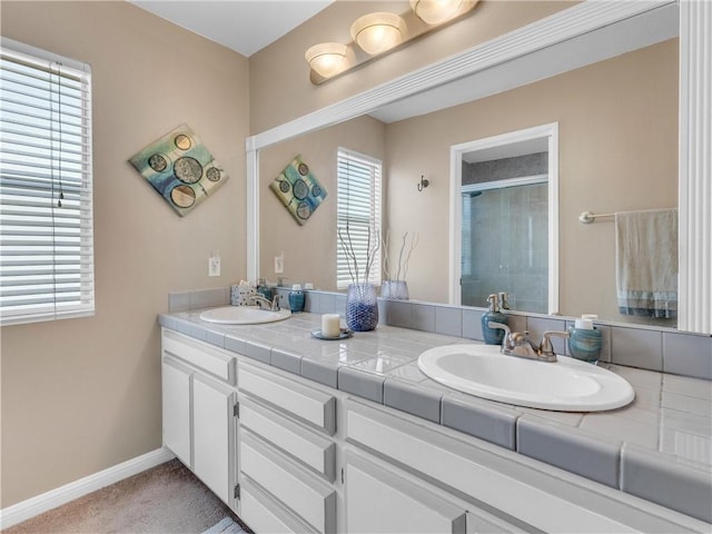 2756 Lemon Dr, Simi Valley, CA 93063 - bathroom featuring double vanity and a tile shower