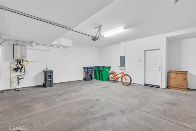 208 Harringay, Irvine, CA 92618 - garage featuring electric panel, a garage door opener, and water heater