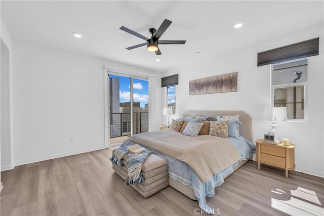208 Harringay, Irvine, CA 92618 - bedroom featuring access to exterior, wood finished floors, recessed lighting, and ceiling fan