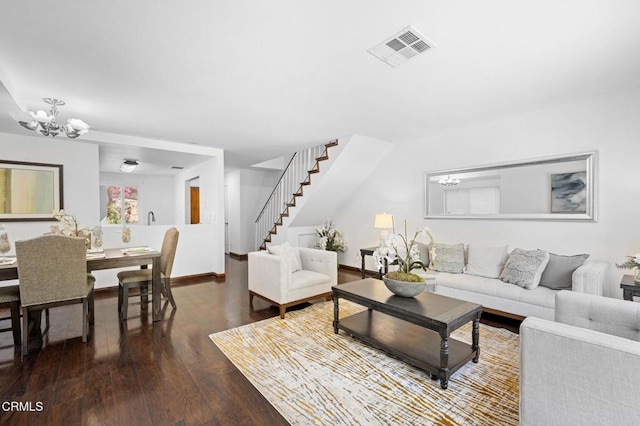 5036 Echo St Unit 37, Los Angeles, CA 90042 - living room with stairway, a chandelier, and wood finished floors