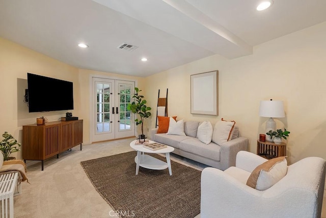 406 University Ave, Burbank, CA 91504 - living area with french doors, light carpet, and recessed lighting