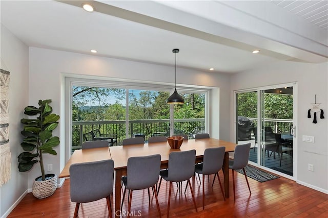 394 Emerald Dr, Lake Arrowhead, CA 92352 - dining room with healthy amount of natural light, dark wood-style floors, and recessed lighting