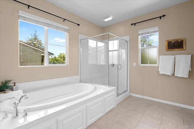 15809 Concord Rdg, San Diego, CA 92127 - bathroom with a garden tub, a stall shower, and tile patterned floors