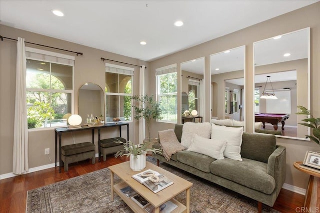 15809 Concord Rdg, San Diego, CA 92127 - living room featuring pool table, plenty of natural light, wood finished floors, and recessed lighting