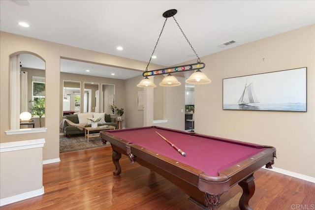15809 Concord Rdg, San Diego, CA 92127 - playroom with wood finished floors, pool table, recessed lighting, and arched walkways