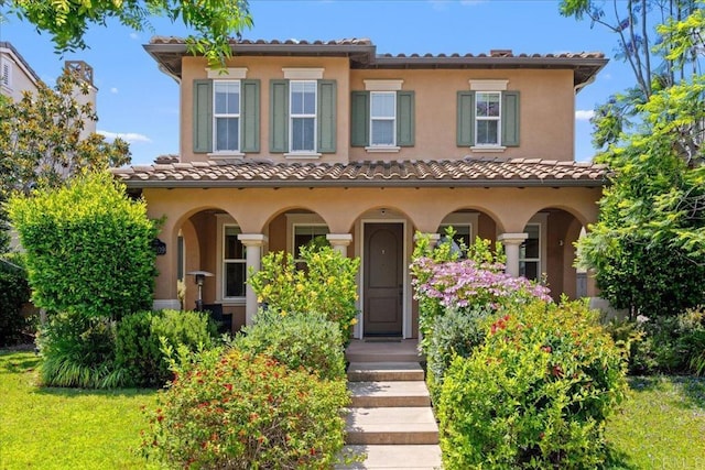 15809 Concord Rdg, San Diego, CA 92127 - mediterranean / spanish home featuring stucco siding, covered porch, and a tile roof