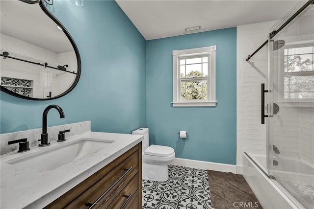 19072 Redbud Rd, Hidden Valley Lake, CA 95467 - full bathroom featuring vanity, bath / shower combo with glass door, and tile patterned flooring