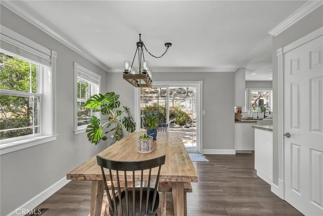 19072 Redbud Rd, Hidden Valley Lake, CA 95467 - dining area with a chandelier, crown molding, dark wood finished floors, and recessed lighting