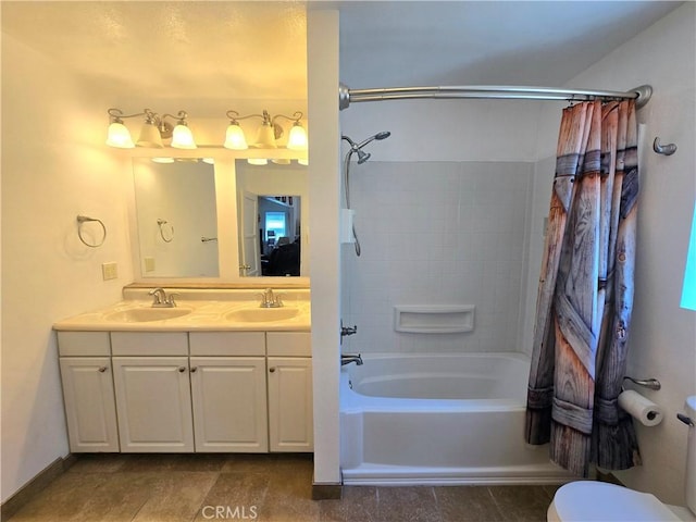 2445 Spring Dr, Running Springs, CA 92382 - full bath featuring shower / bath combo and double vanity